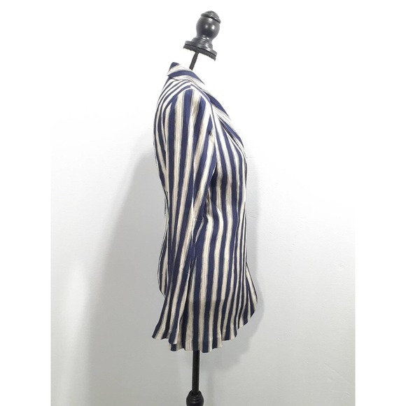 Navy and White Striped Wrap Blouse - Picture 6 of 7